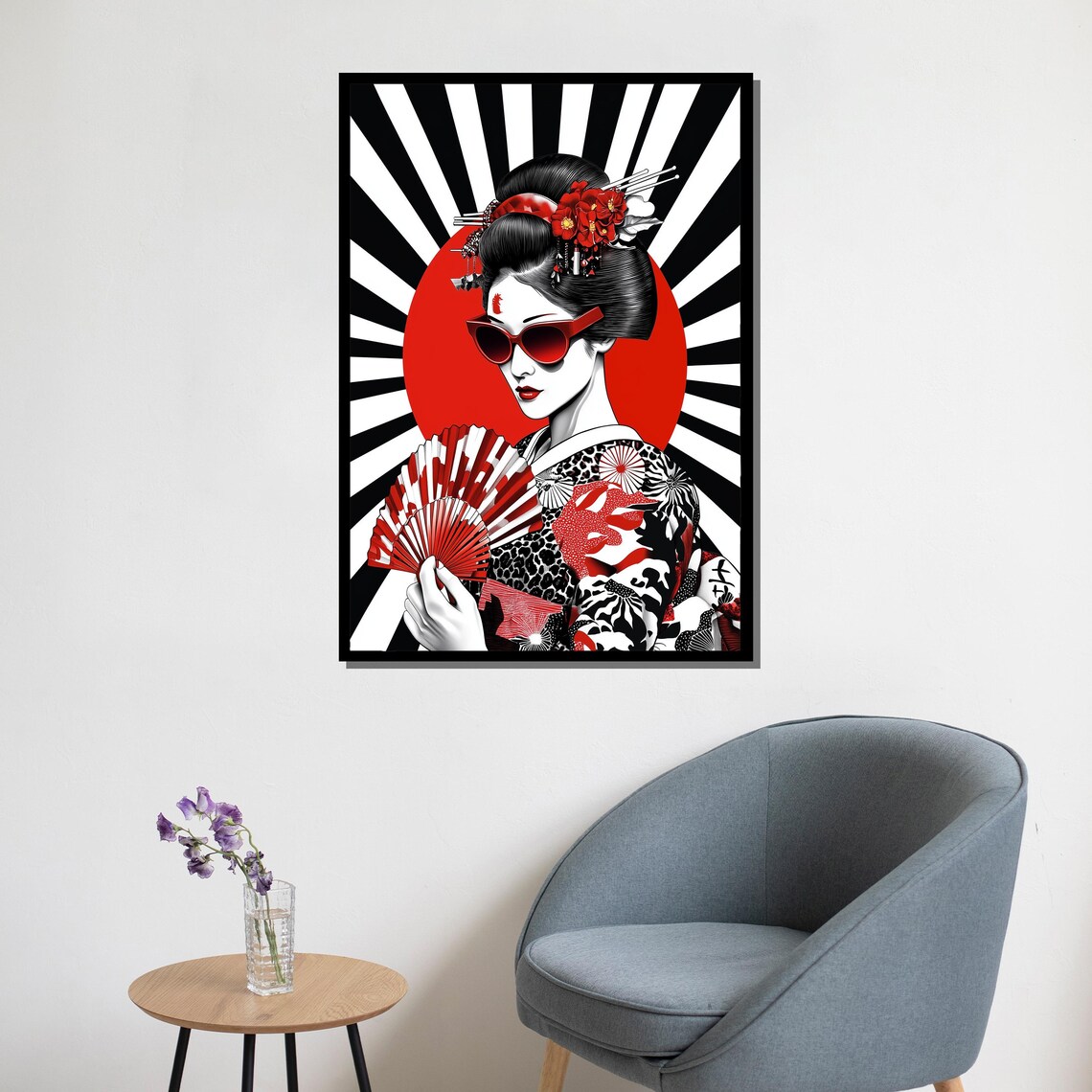 Modern Geisha Pop Art Red Sunglasses Fan Bold Japanese Wall Art - Image 5