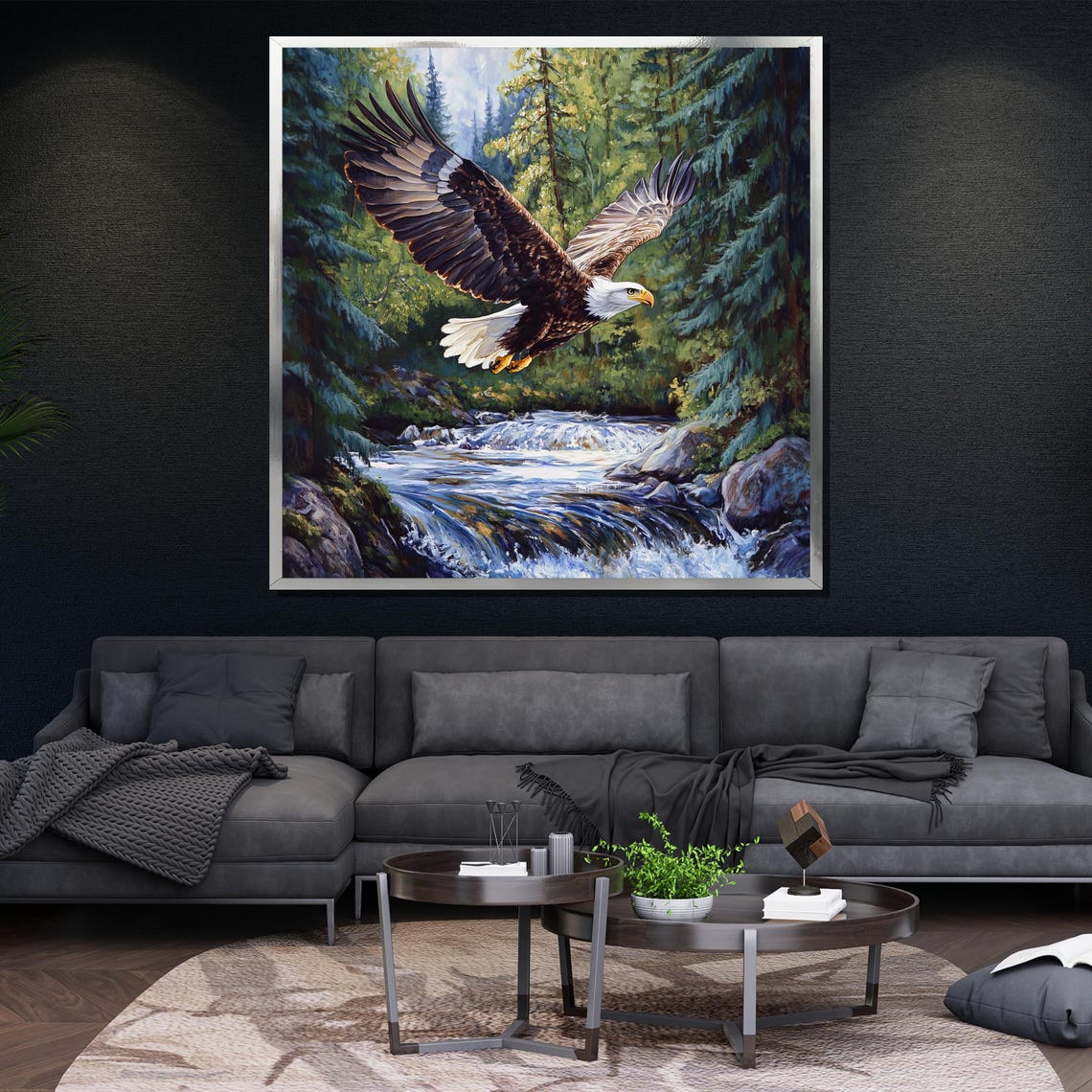 Bald Eagle Forest River Soaring Wildlife Mountain Stream Wall Art - Image 4