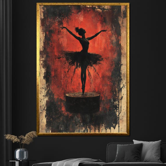 Dark Ballerina Painting Dramatic Ballet Wall Art Textured Oil Painting For Living Room Gift For Dance Lovers