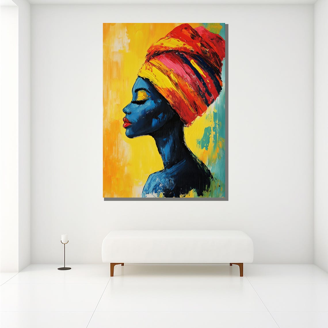 Abstract African Woman Profile Blue Tones Colorful Headwrap Poster - Image 2