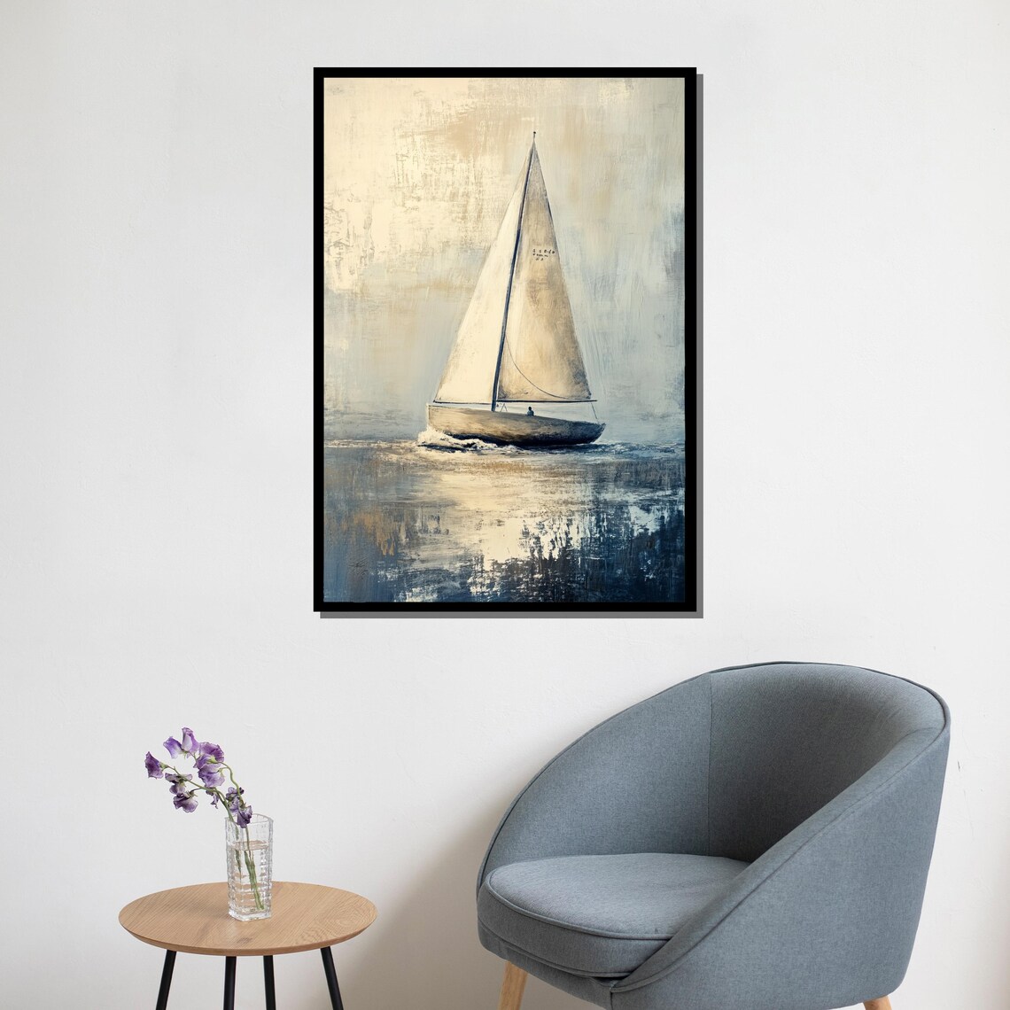 Sailboat Painting Elegant Nautical Wall Art For Living Room Minimalist Ocean Decor Gift Idea - Image 5