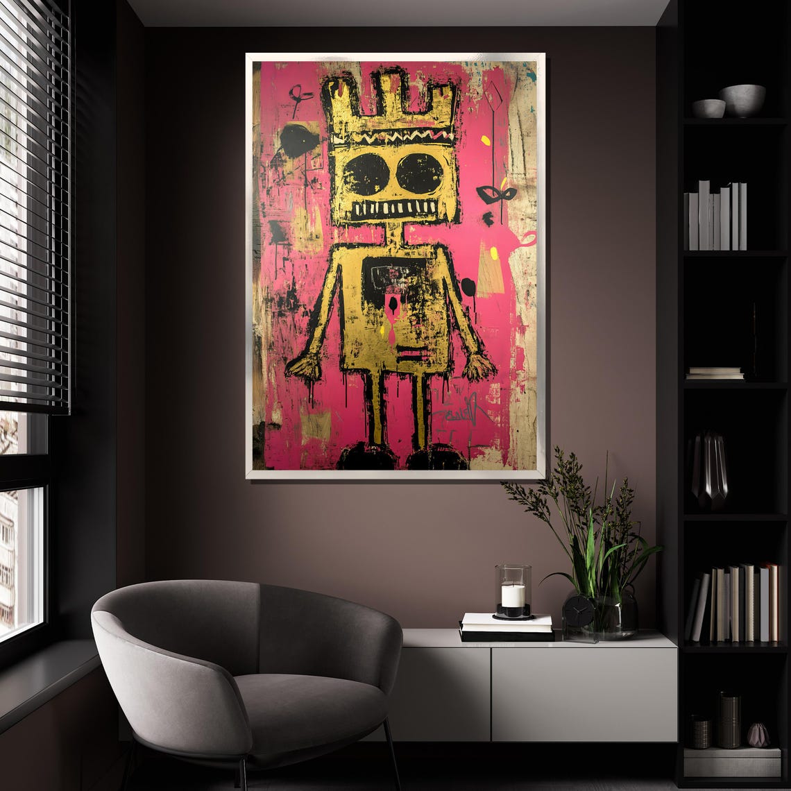Abstract Robot Pop Art Bold Pink And Gold Modern Wall Art For Home Decor Or Gift - Image 4