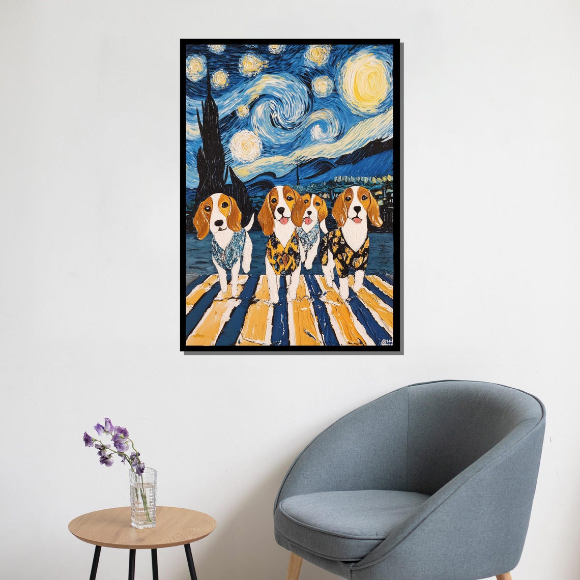 Beagle Puppies Starry Night Inspired Painting Colorful Dog Poster - Image 5