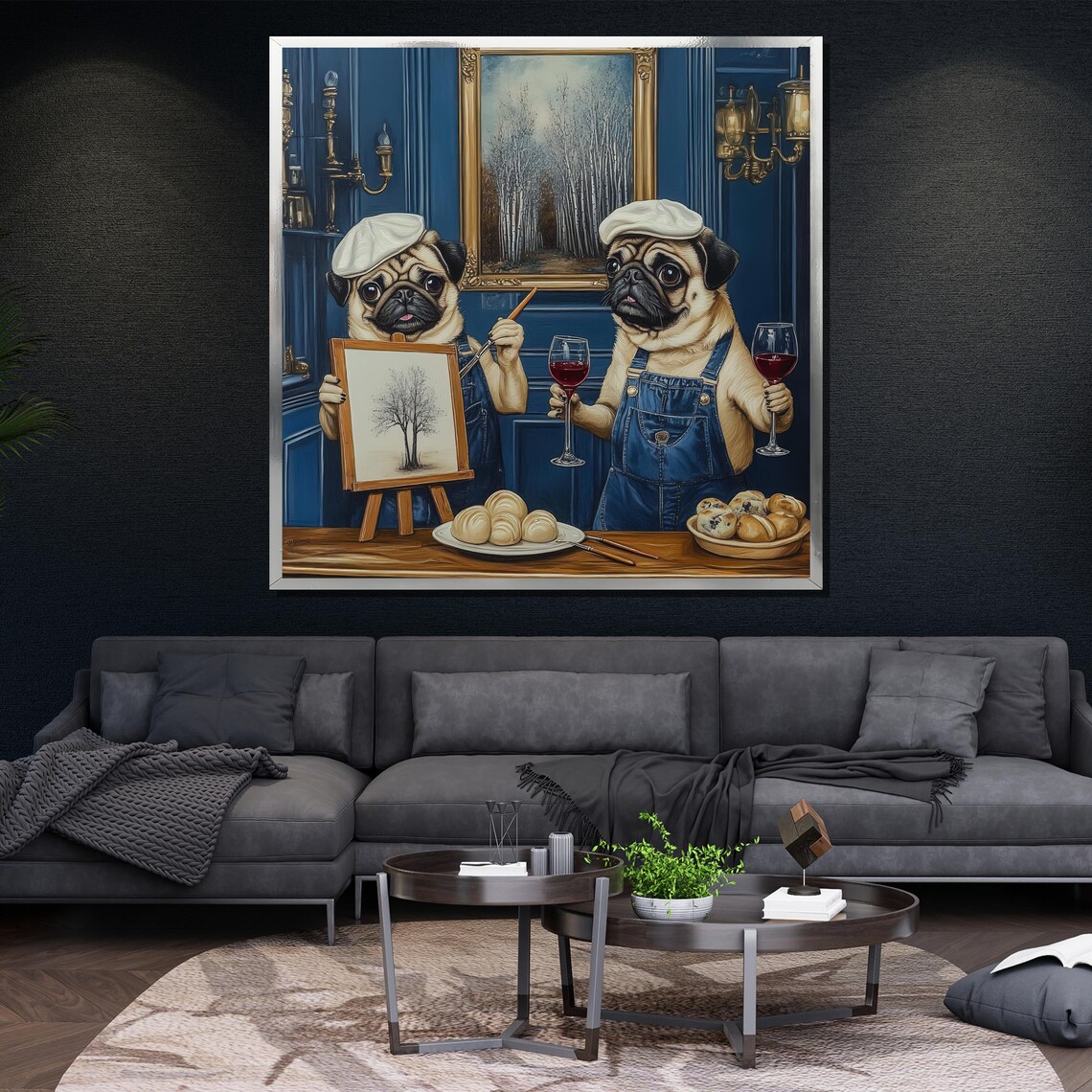 Pug Chef Painters Wine Croissants Funny Kitchen Dog Art Poster - Image 4