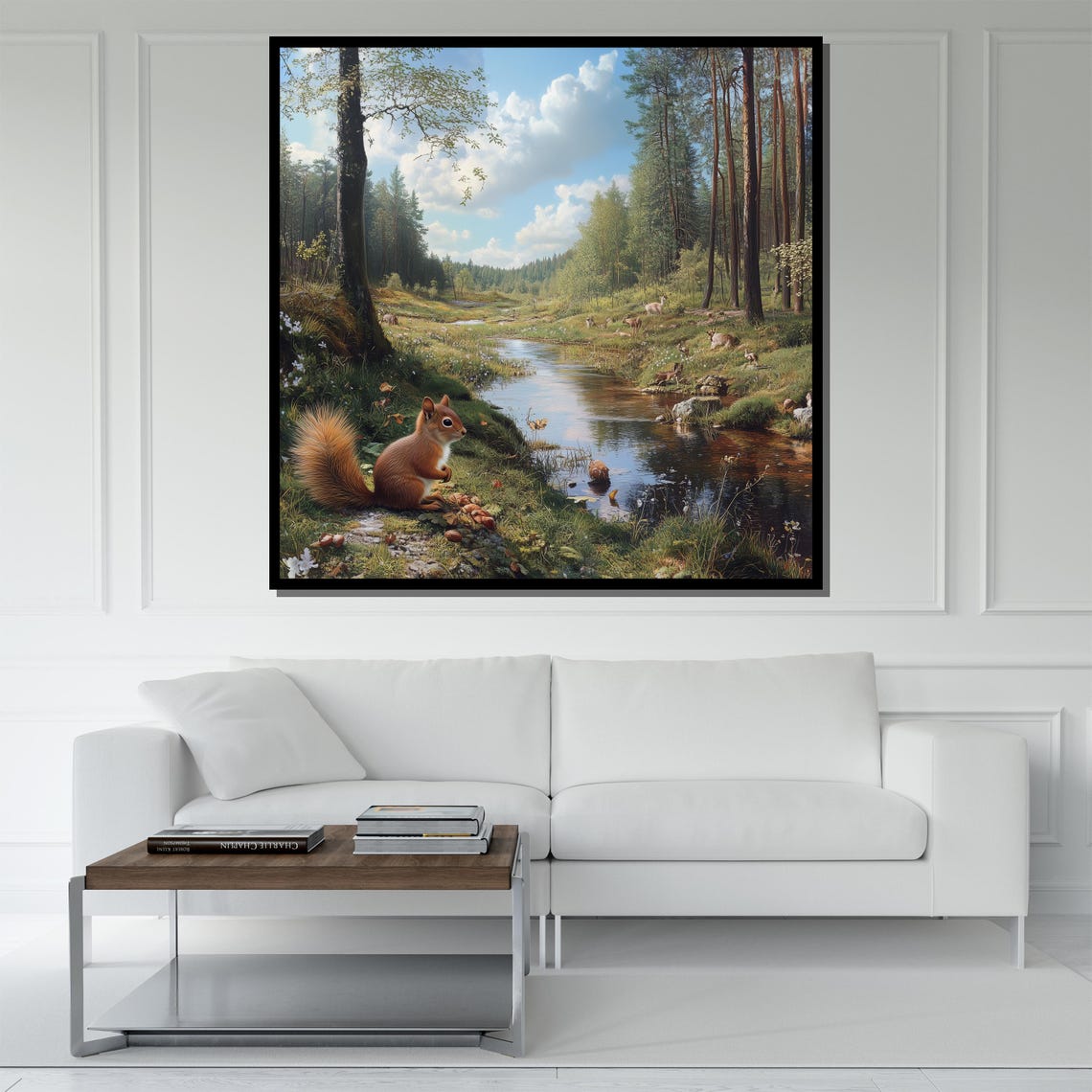 Red Squirrel Forest Stream Nuts Charming Woodland Art Poster - Image 5