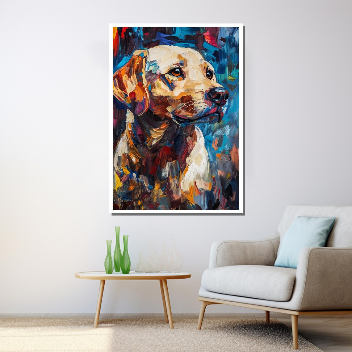 Labrador Retriever Colorful Brushstroke Dog Portrait Blue Art Poster - Image 3