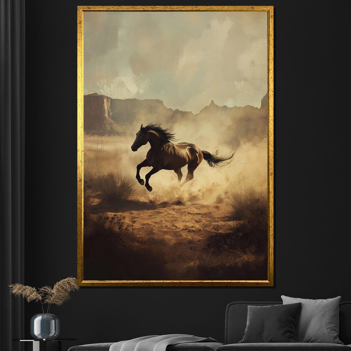 Wild Horse Galloping Dusty Desert Mesas Western Rustic Nature Poster