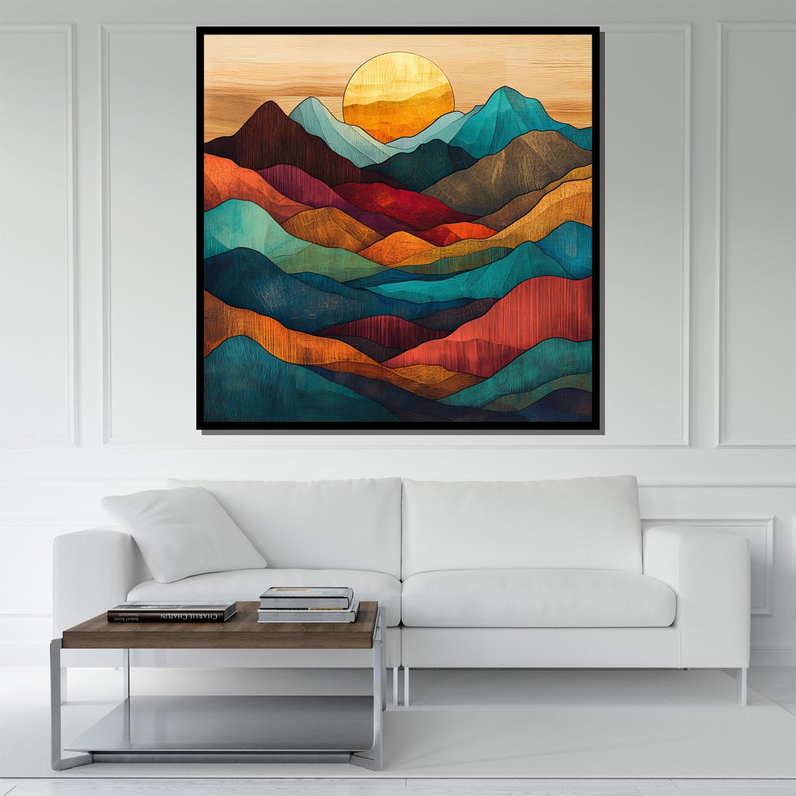 Abstract Sunset Mountain Painting Vibrant Nature Wall Art For Living Room Decor Modern Landscape Gift - Image 5