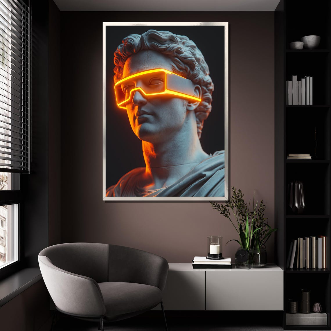 Neon Bust Painting Modern Greek Sculpture Inspired Wall Art Bold Contemporary Decor Unique Artwork Gift - Image 4