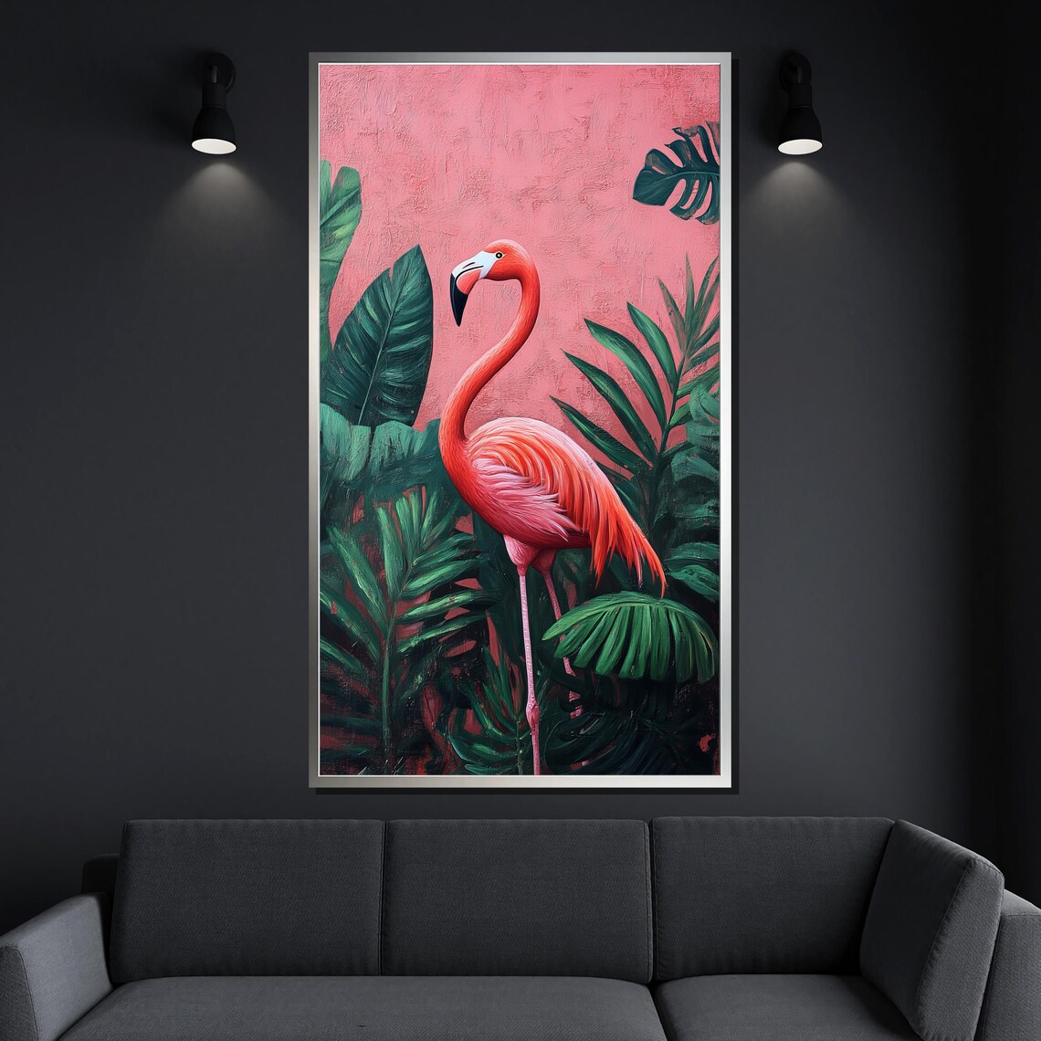 Pink Flamingo Tropical Palm Leaves Modern Bird Jungle Scene Poster - Image 4