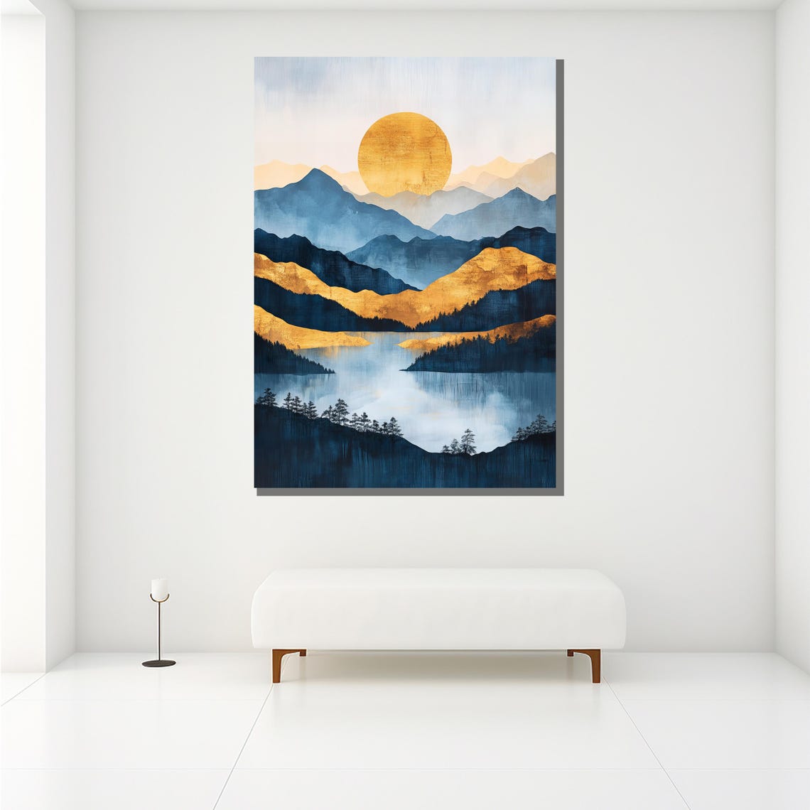 Golden Sun Over Mountains Painting Modern Landscape Wall Art For Home Decor And Nature Lovers Gift - Image 2