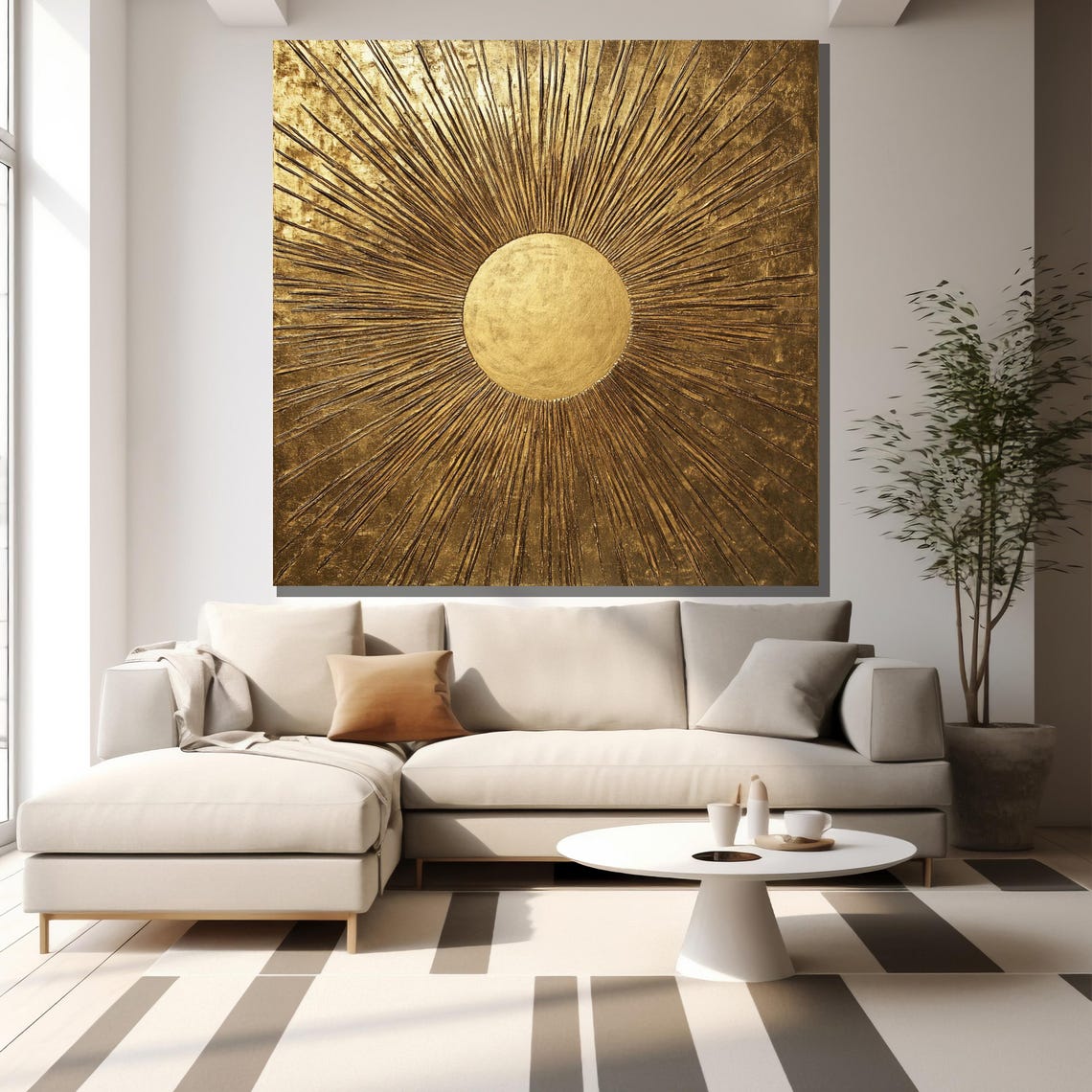 Golden Sunburst Abstract Painting Modern Wall Art Unique Gift For Living Room Bold Home Decor Statement Piece - Image 2