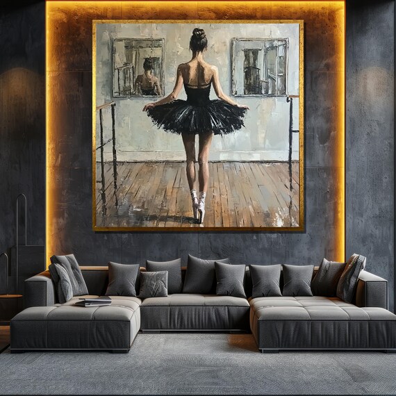 Ballerina In Black Tutu At Studio Barre Impressionist Painting Poster