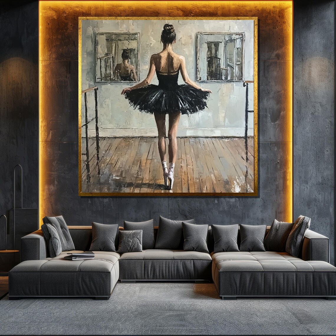Ballerina In Black Tutu At Studio Barre Impressionist Painting Poster