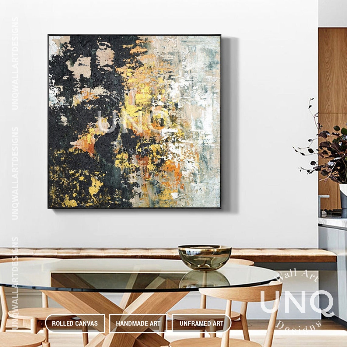 Black Gold And White Abstract Textured Painting Modern Luxury Poster