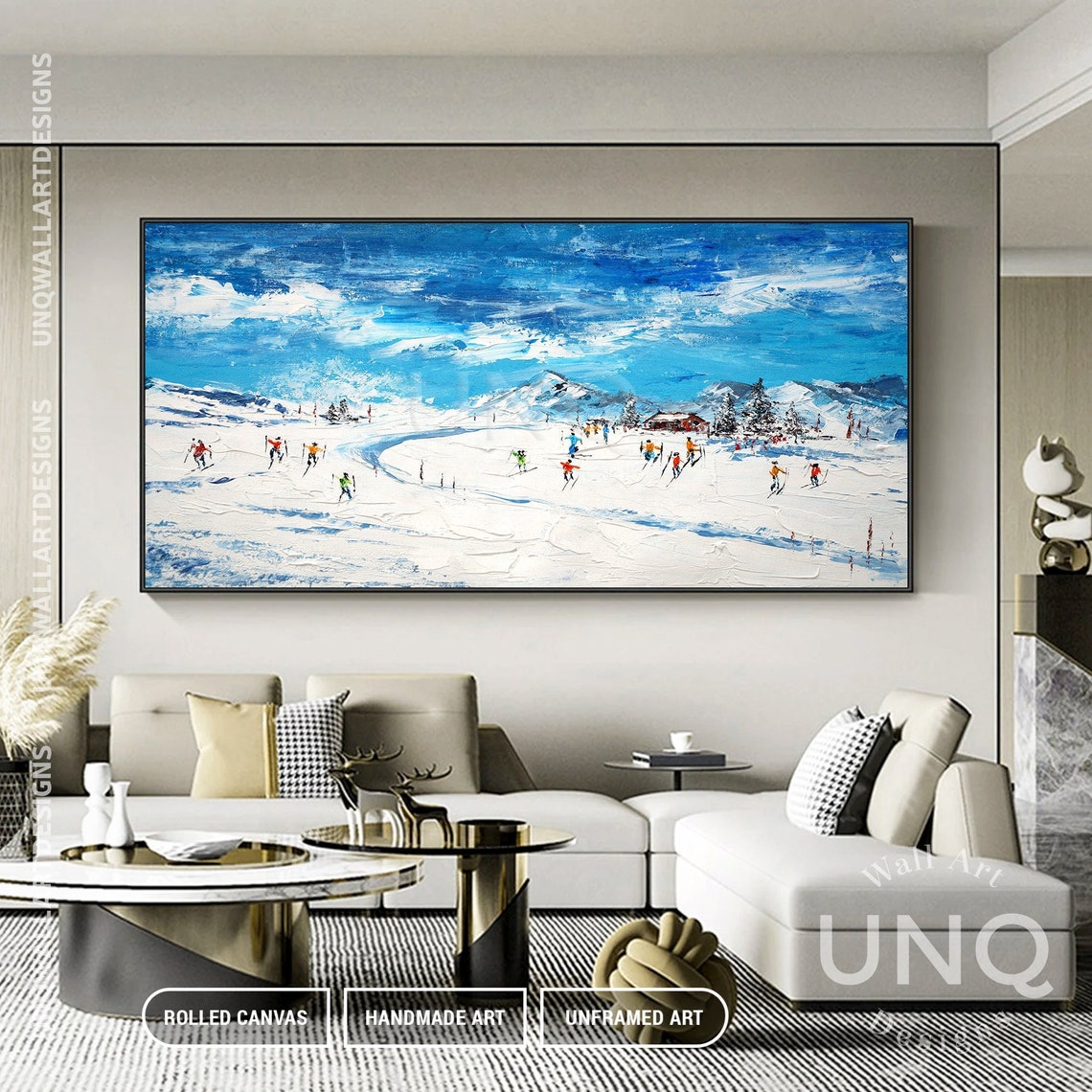 Original Ski Sport Acrylic Painting On Modern Oil Texture Wall Art Skier On Snowy Mountain Art Personalized Gift Home Deco - Image 3