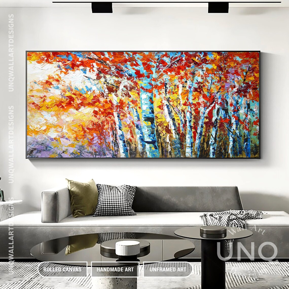 Original Birch Tree Abstract Artwork Forest Tree Original Art Landscape Wall Art Hand Painted Art Impasto Artwork By Unqwallartdesigns - Image 3