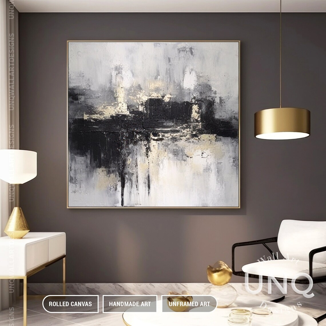 Grey Black And Gold Moody Monochrome Modern Abstract Art Poster - Image 2