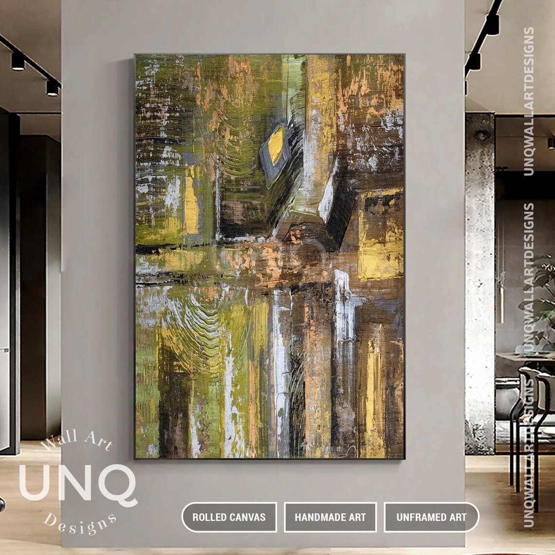 Unique Green And Gold Artwork Luxury Line Texture On Original Abstract Boxes Wall Art Modern Geometric Art Sofa Wall Decor - Image 7