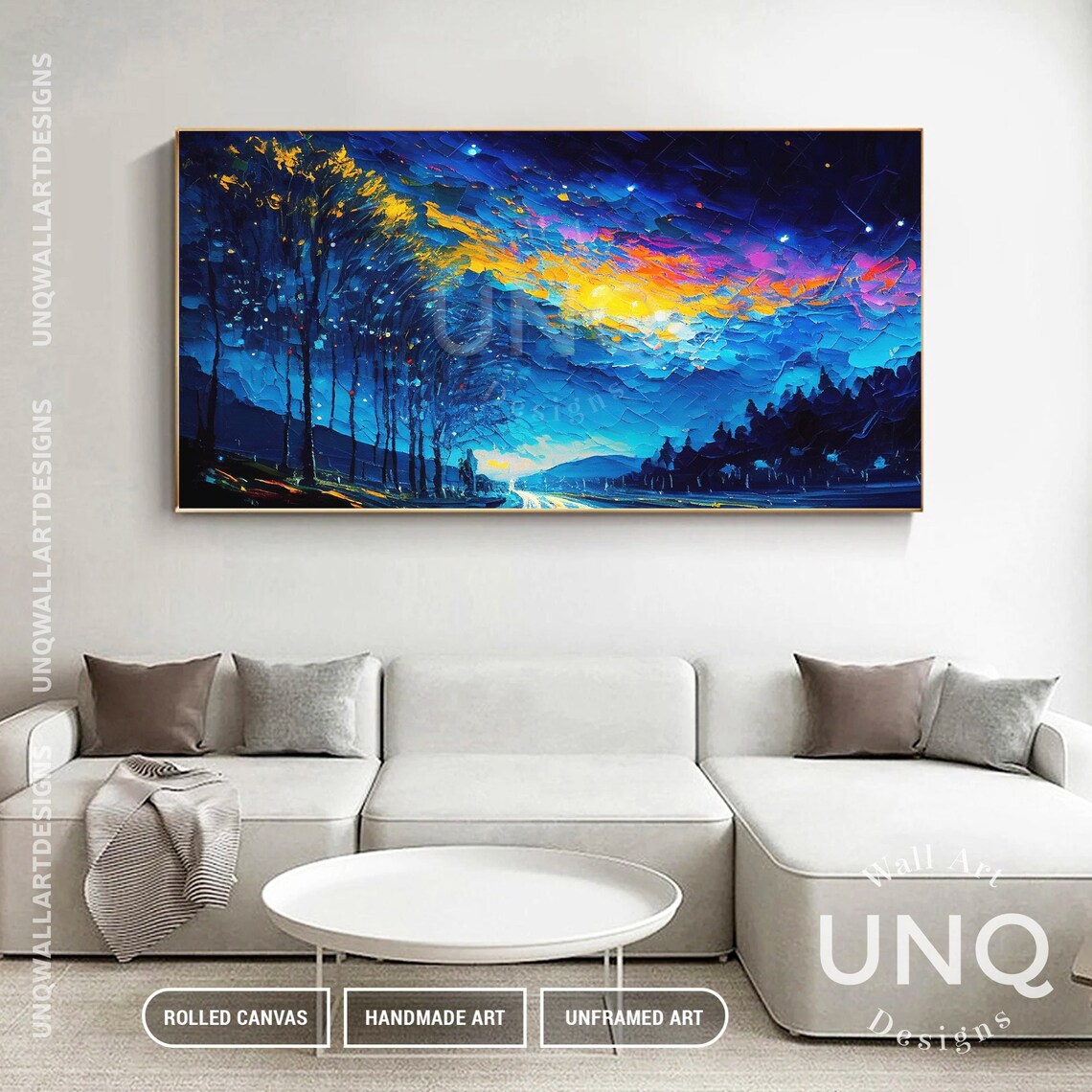 Abstract Tree With Blue Sparkle Sky Oil Painting Night Sky Landscape Acrylic Art Beautiful Night Landscape Artwork Impressionism Decor - Image 3