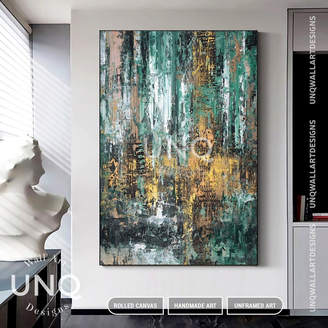 Emerald Green And Gold Abstract Textured Painting Modern Decor Poster - Image 6