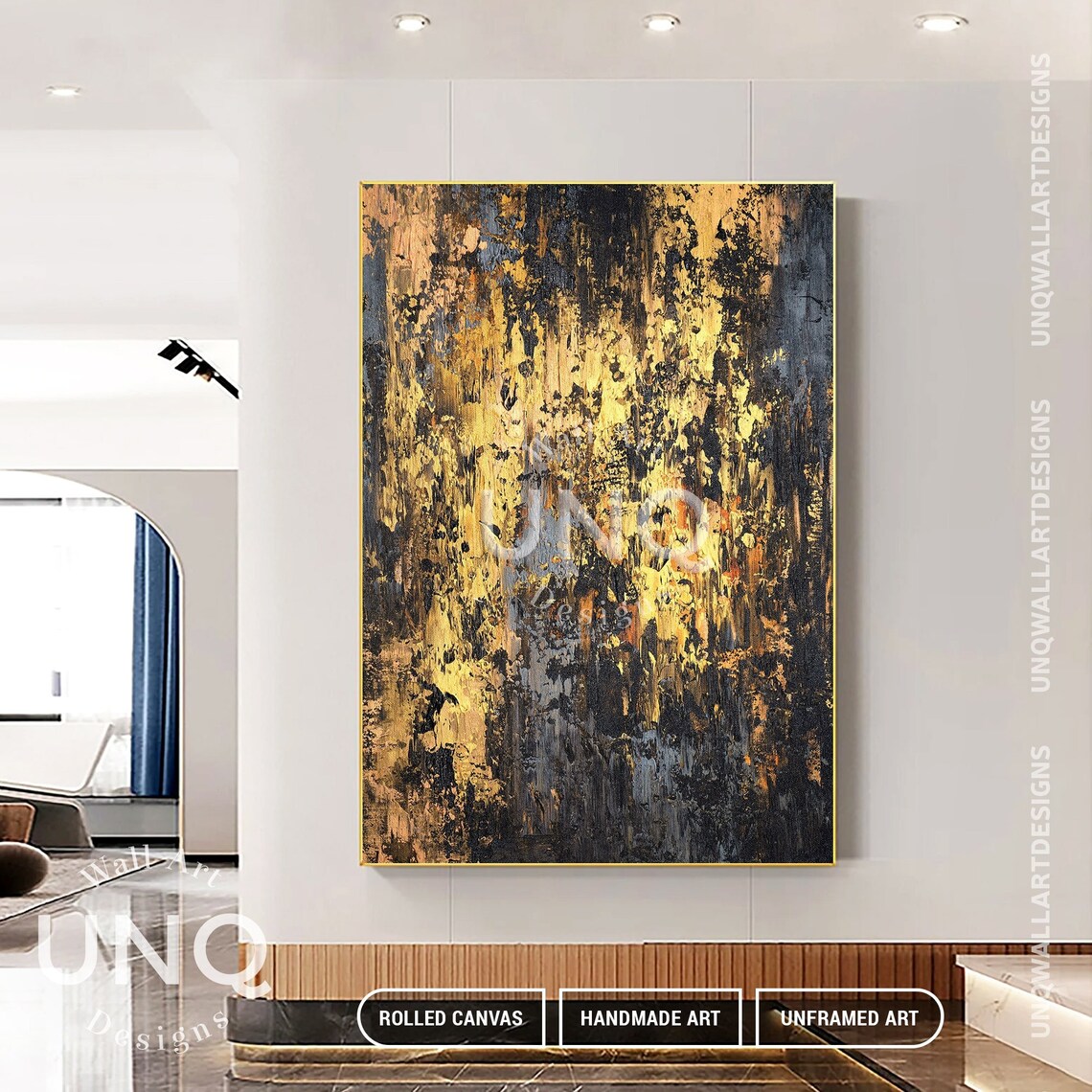 Black And Gold Painting On Original Abstract Painting Gold Foil Original Art Hand Painted Textured Abstract Painting - Image 5