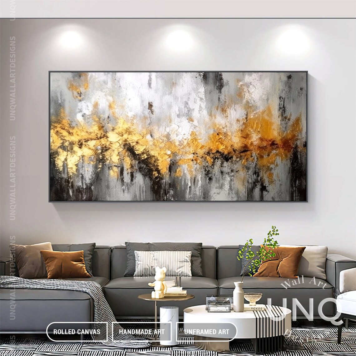 Abstract Modern Art Print, Grey Gold Foil Texture - Image 6