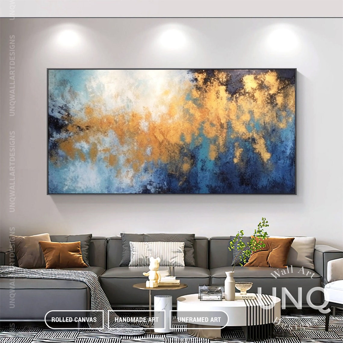 Deep Blue And Gold Cloud Abstract Painting Panoramic Luxury Poster - Image 7