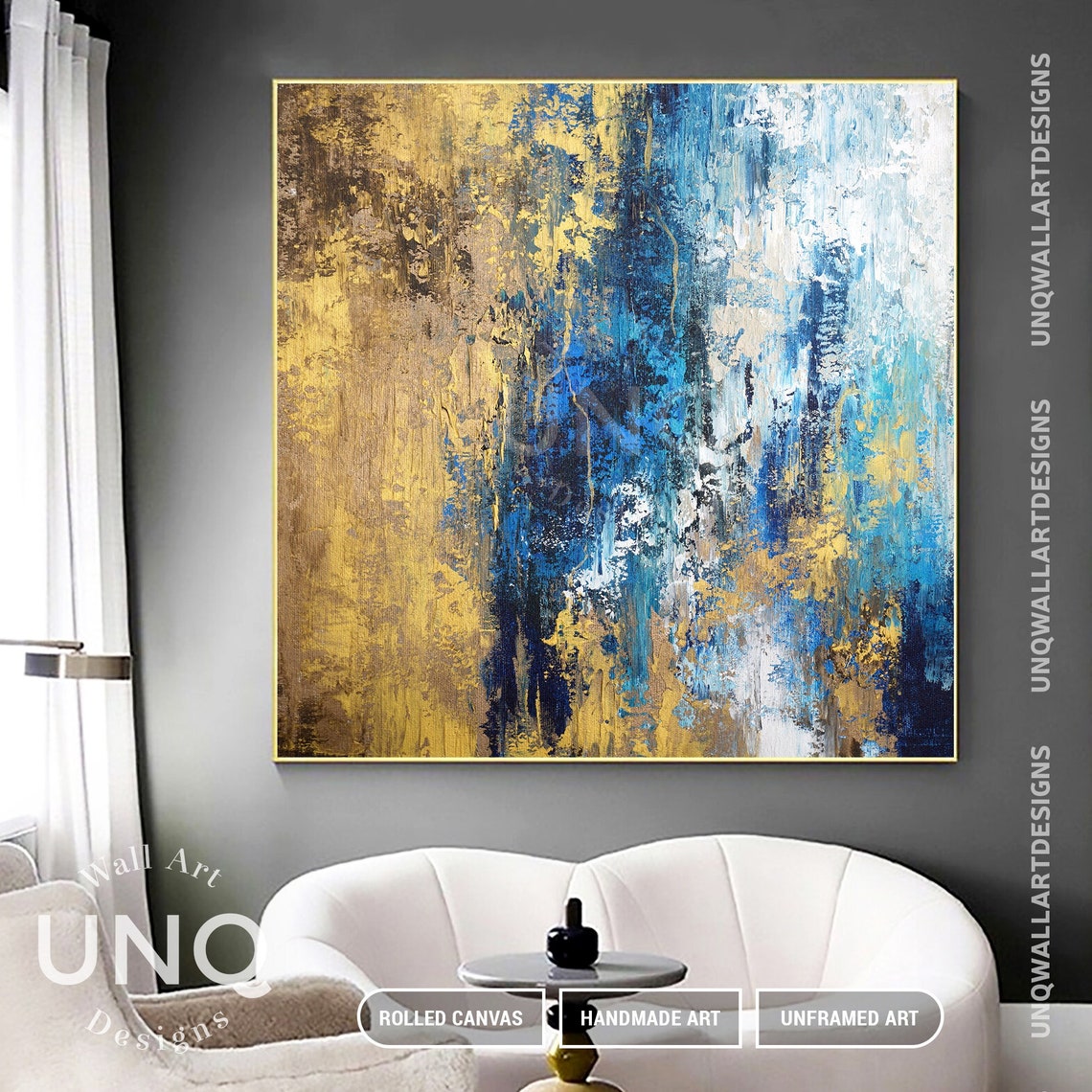 Navy Blue And Gold Vertical Heavy Texture Modern Abstract Art Poster - Image 5
