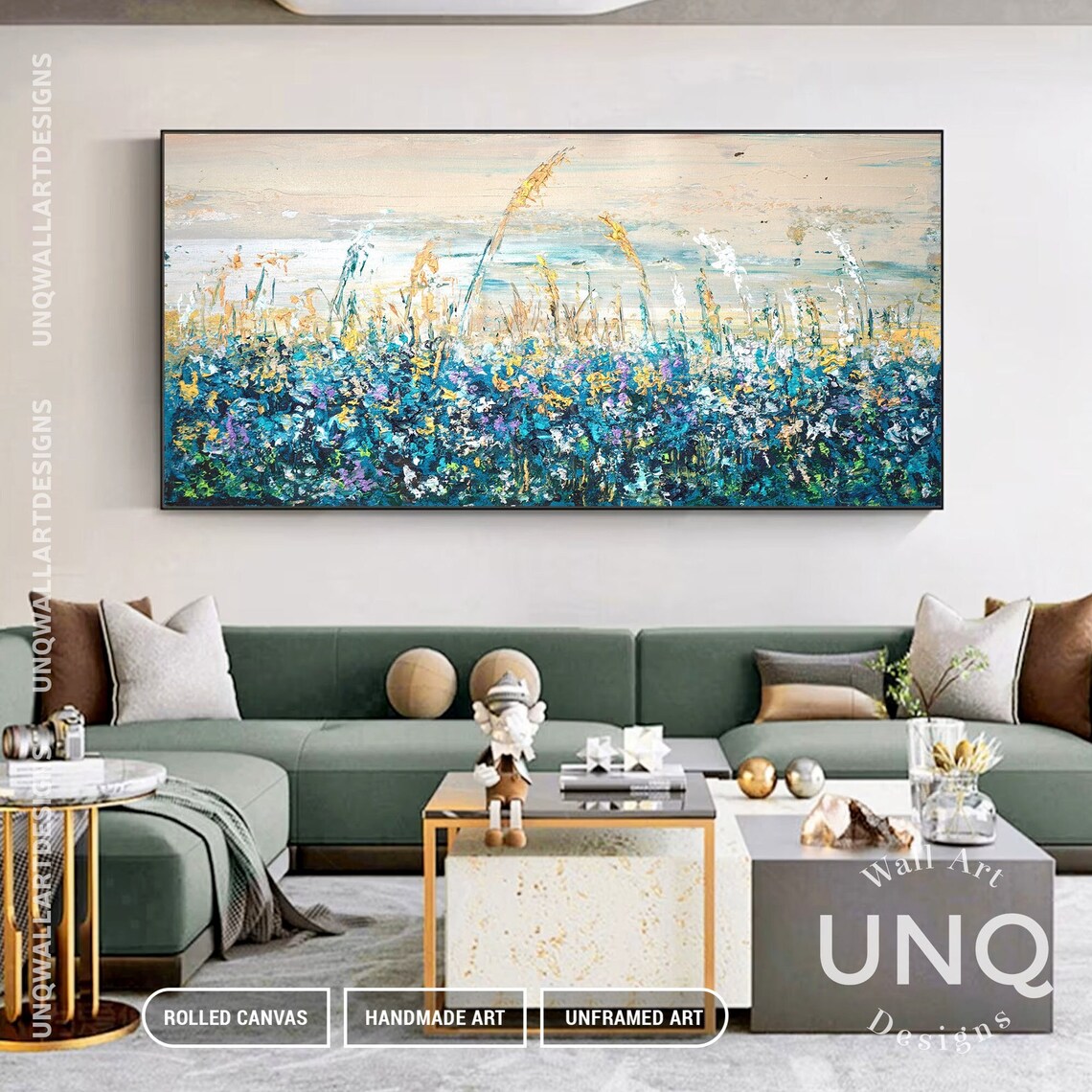 Blue Lavender Wildflower Meadow Oil Painting Golden Grass Field Poster - Image 5