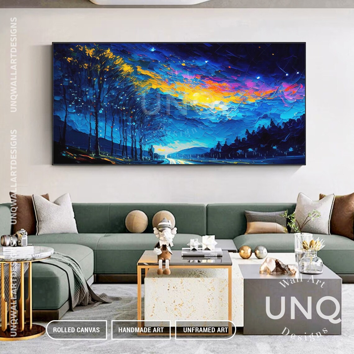 Abstract Tree With Blue Sparkle Sky Oil Painting Night Sky Landscape Acrylic Art Beautiful Night Landscape Artwork Impressionism Decor - Image 7