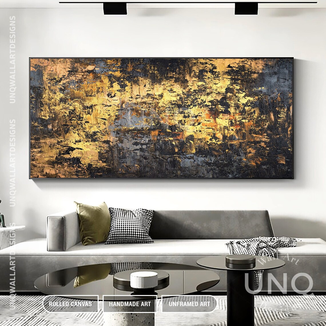 Black And Gold Painting On Original Abstract Painting Gold Foil Original Art Hand Painted Textured Abstract Painting - Image 2