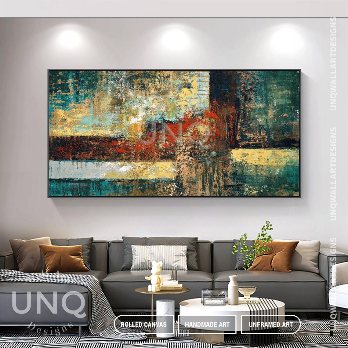 Teal Gold And Rust Industrial Abstract Textured Painting Decor Poster - Image 5