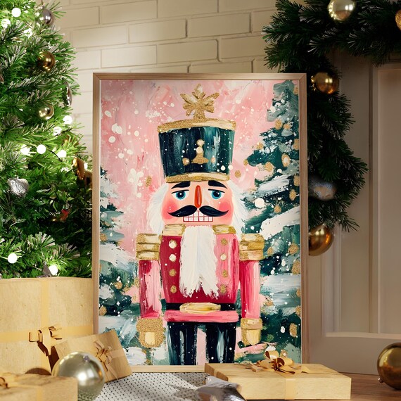 Pink Nutcracker Winter Forest Vintage Christmas Painted Poster