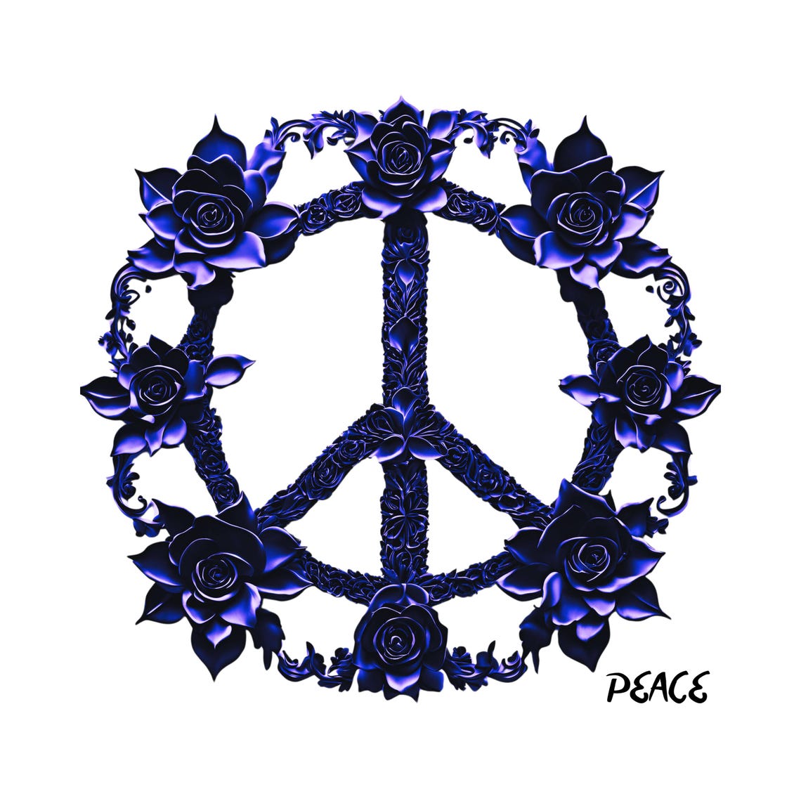Blue Rose Peace Symbol Floral Peace Sign Dark Elegant Art Poster - Image 3