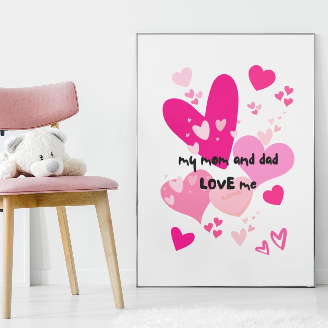 My Mom And Dad Love Me Pink Hearts Nursery Kids Room Wall Art - Image 3