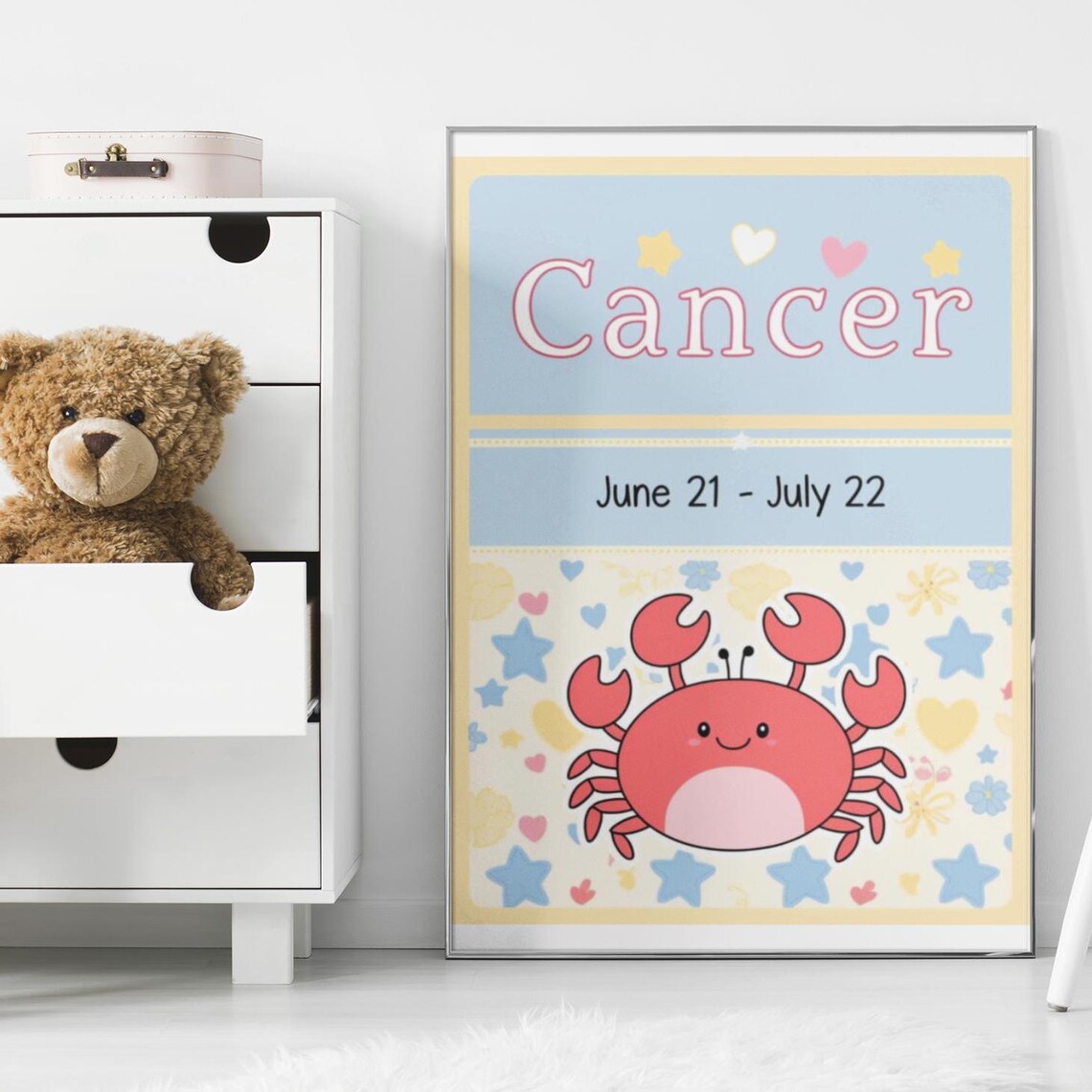 Cancer Zodiac Nursery Print Cute Crab Baby Room Star Sign Decor