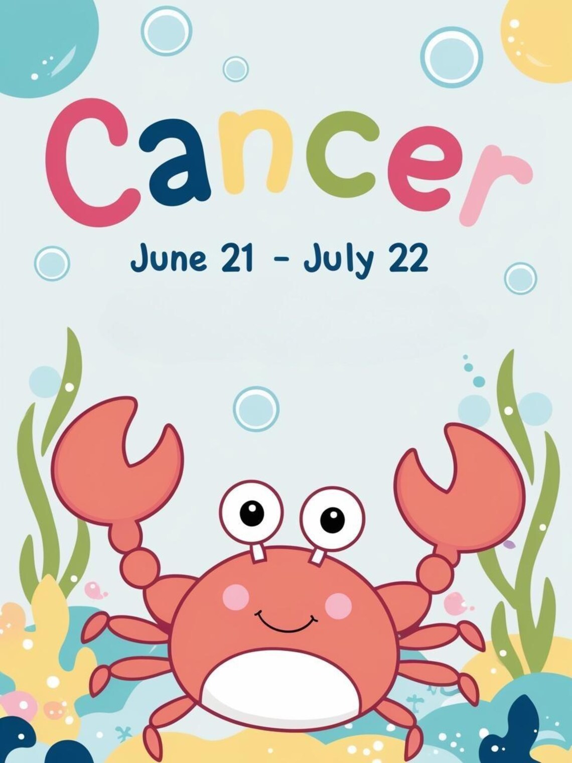 Cancer Zodiac Nursery Poster Cartoon Crab Underwater Kids Room Decor - Image 3