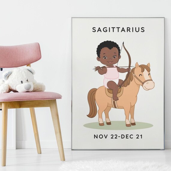 Sagittarius Zodiac Nursery Print Cute Girl Archer Horse Kids Room