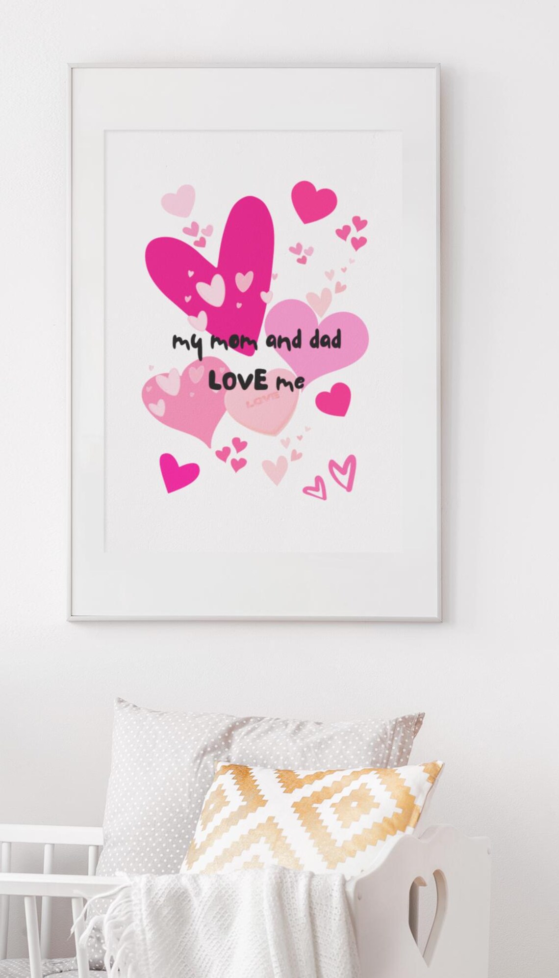 My Mom And Dad Love Me Pink Hearts Nursery Kids Room Wall Art - Image 2