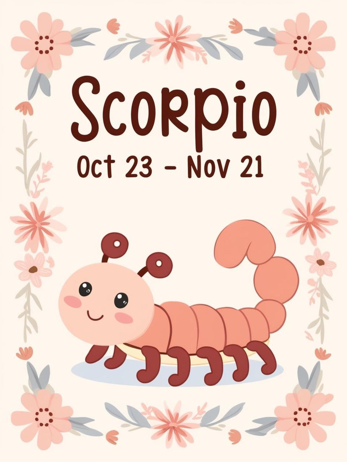 Scorpio Zodiac Nursery Print Floral Cute Scorpion Star Sign Room Decor - Image 3
