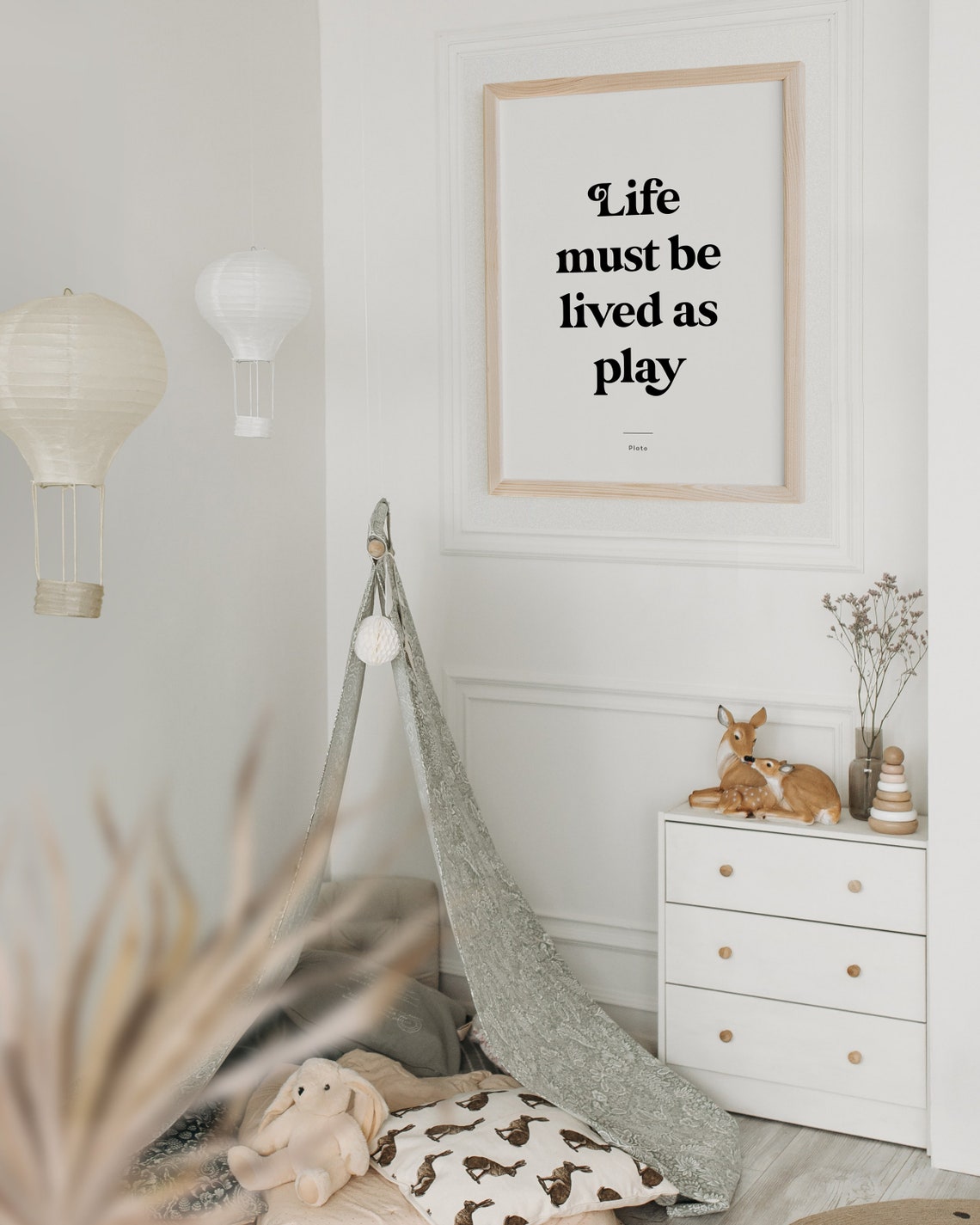 Life Must Be Lived as Play Plato Black and White Quote Poster - Image 2