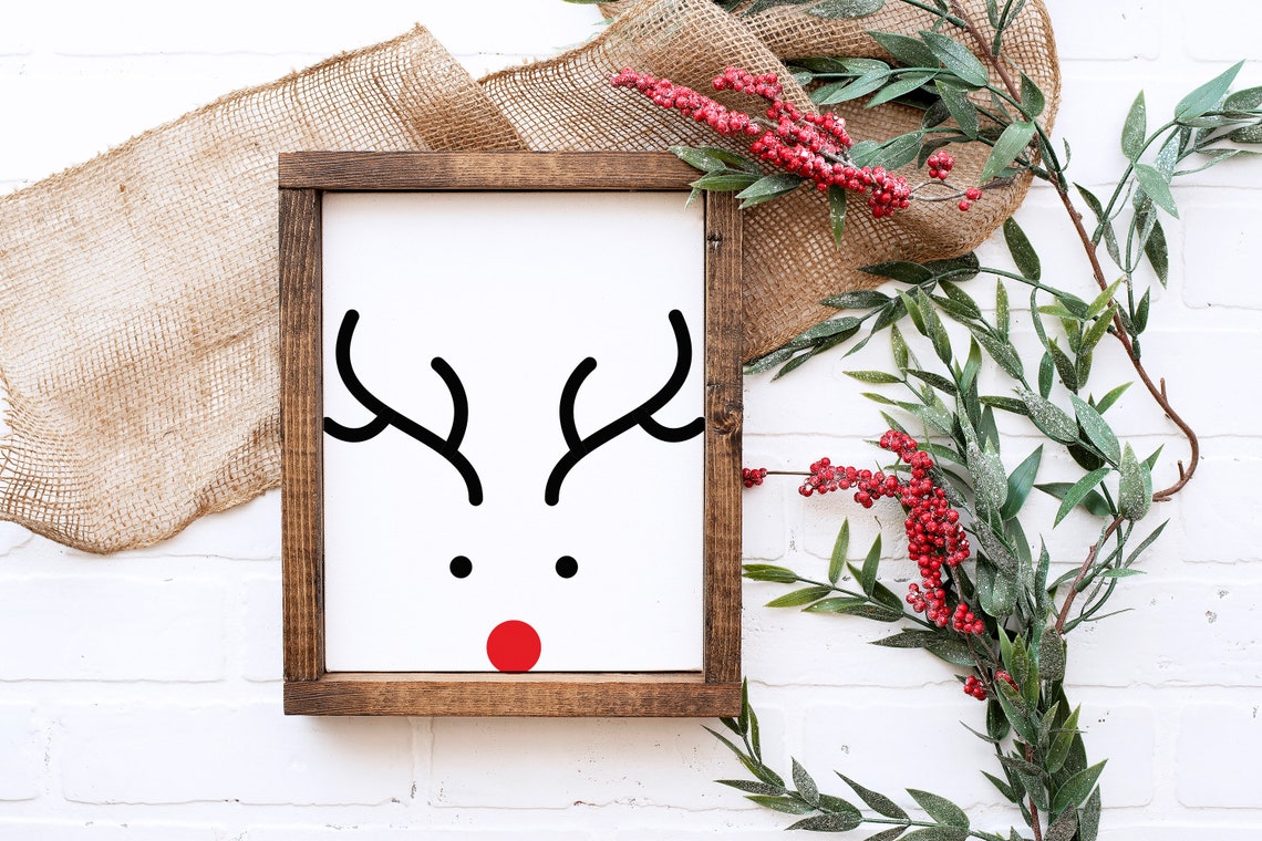 Reindeer Face Minimalist Black Red Christmas Holiday Wall Art - Image 2