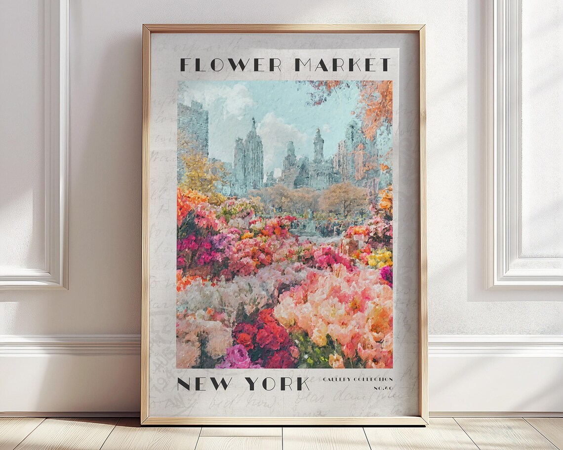 New York Flower Market Colorful Skyline Cityscape Art Poster
