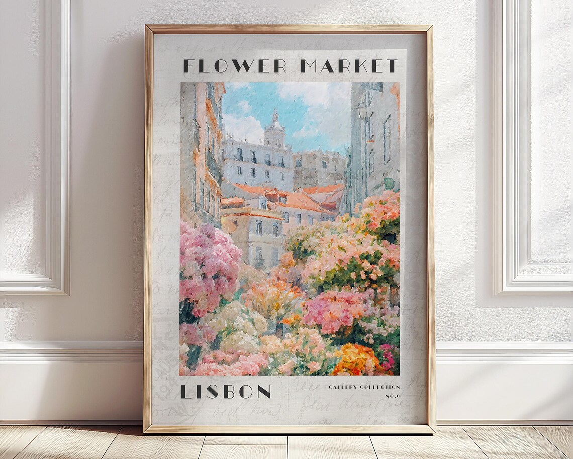 Lisbon Flower Market Portugal Old Town Watercolor Travel Poster