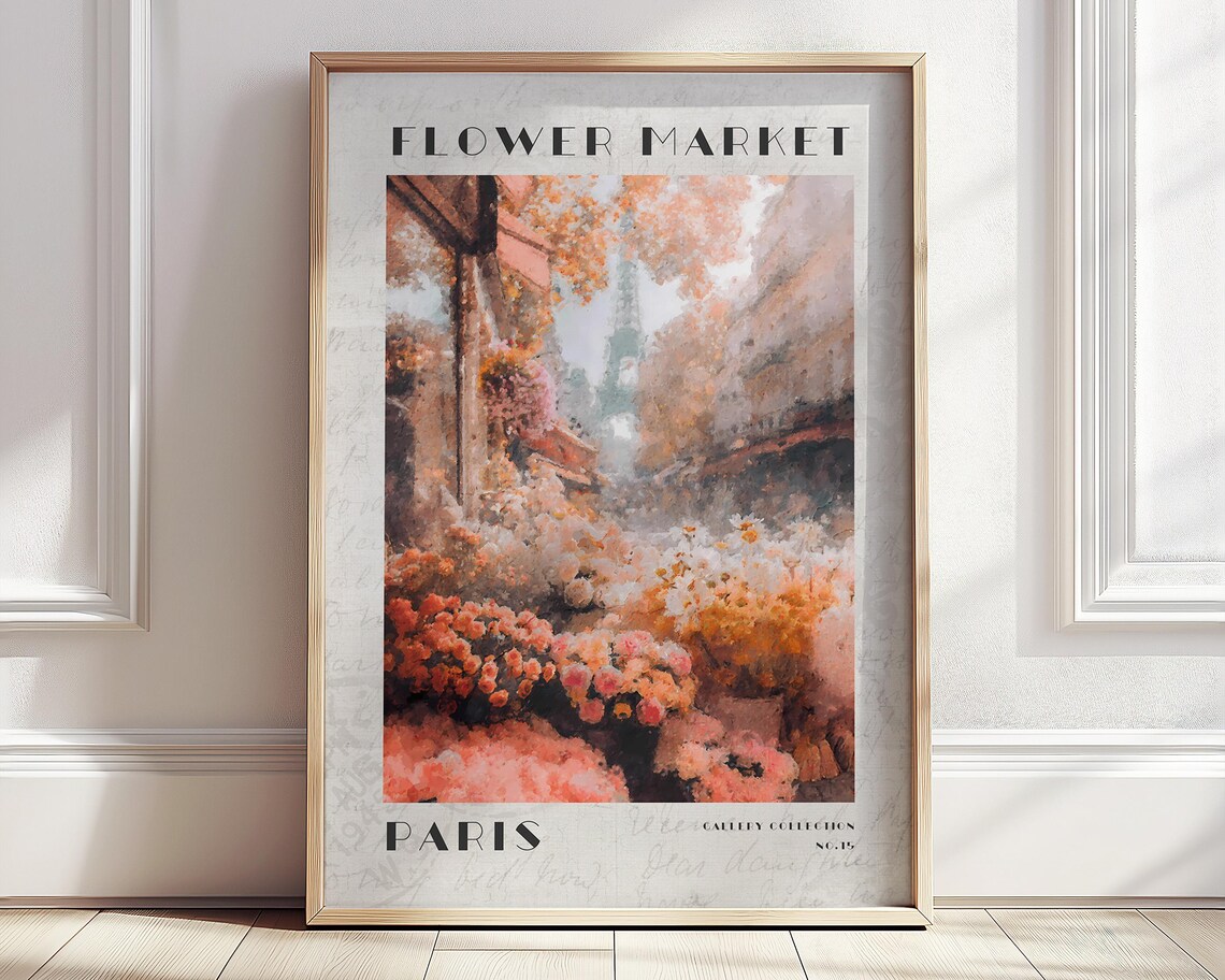 Paris Eiffel Tower Pink Flower Market France Watercolor Poster
