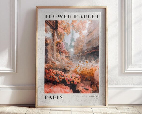 Flower Market Paris Poster Monet Floral Landscape Wall Art Pastel Pink Travel Print Aesthetic Coquette Room Decor Vintage Bedroom Decor