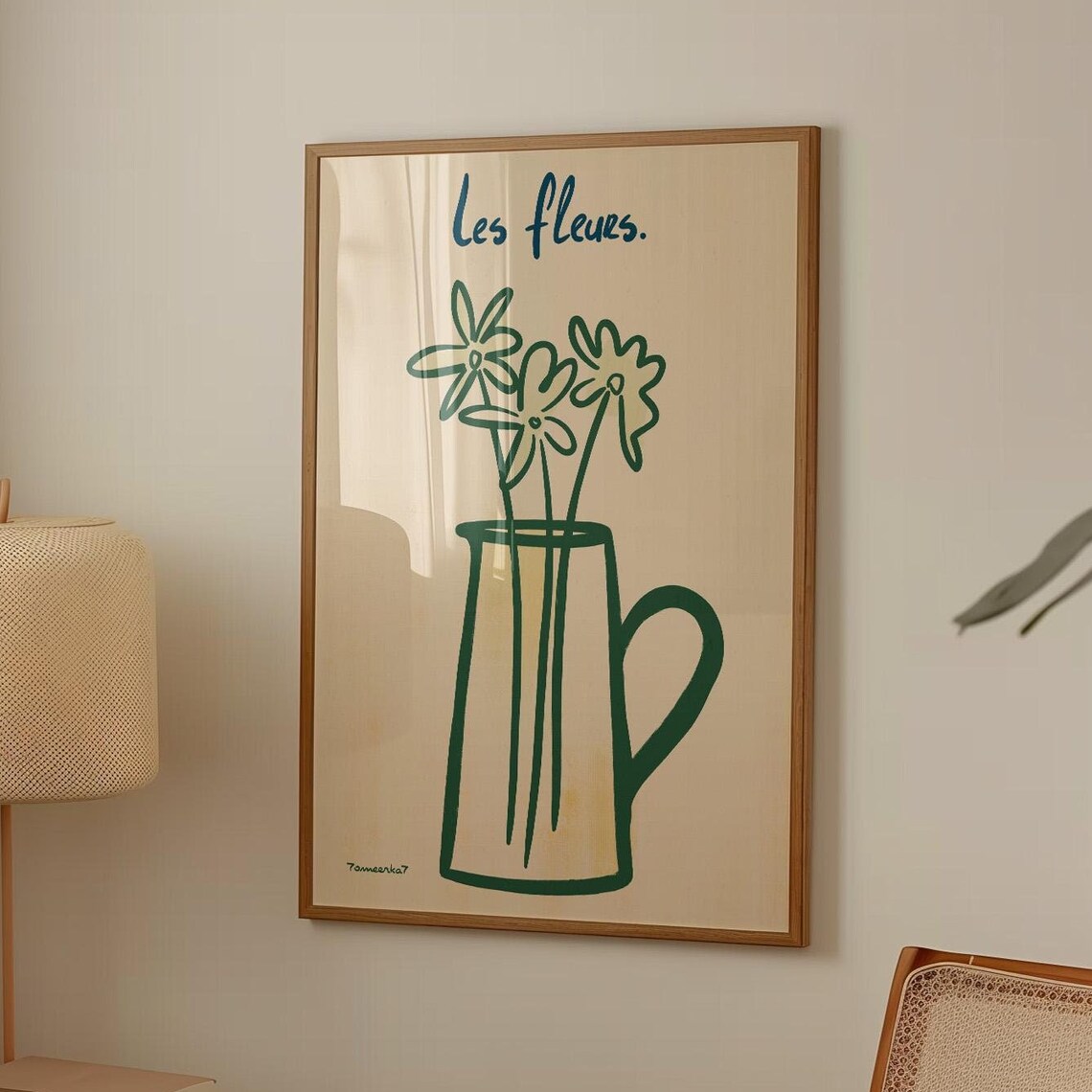 Les Fleurs Green Line Art Flowers in Jug French Botanical Wall Art - Image 4