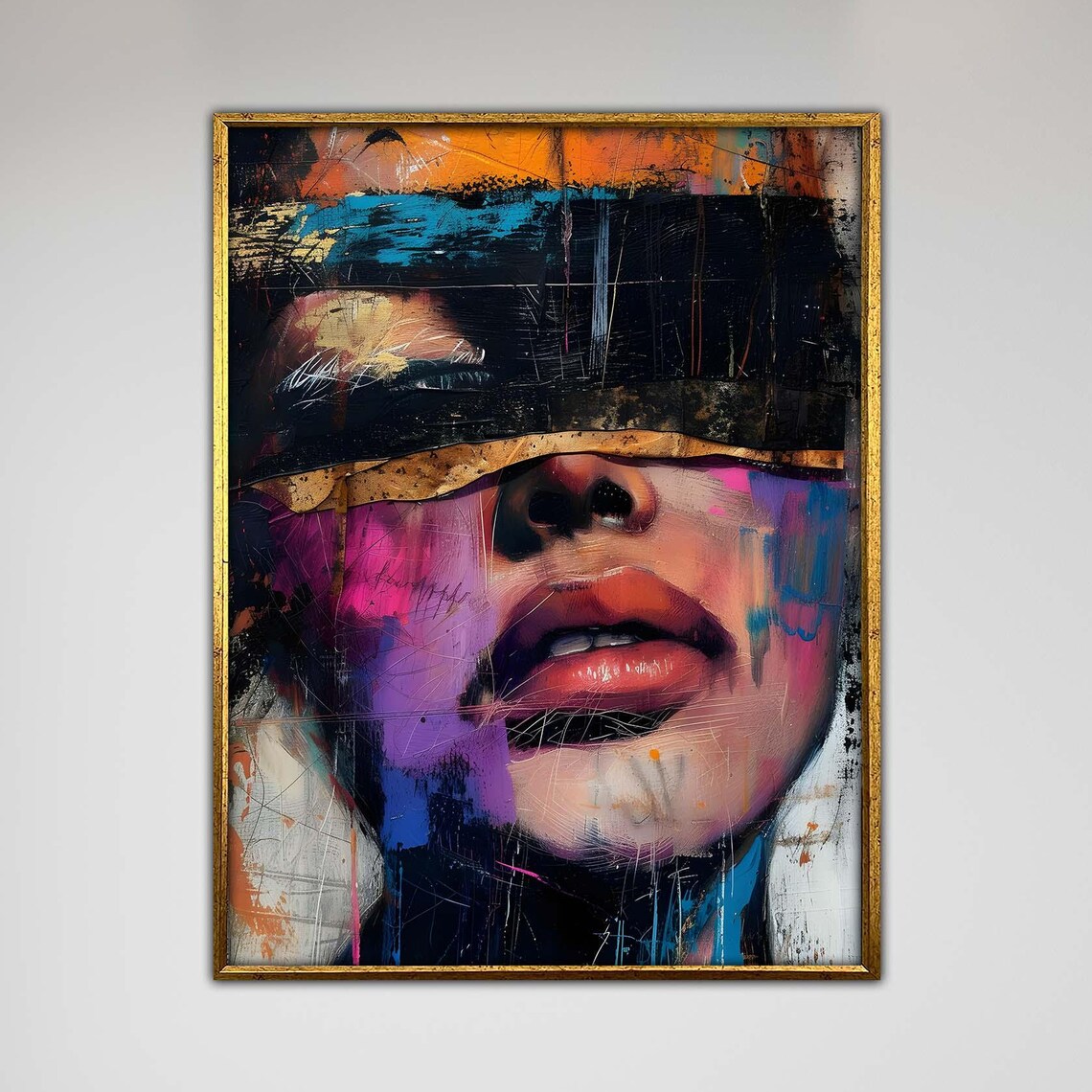 Abstract Sensual Lips Art Bold Contemporary Portrait Modern Face Canvas Expression Wall Artcolorful Print