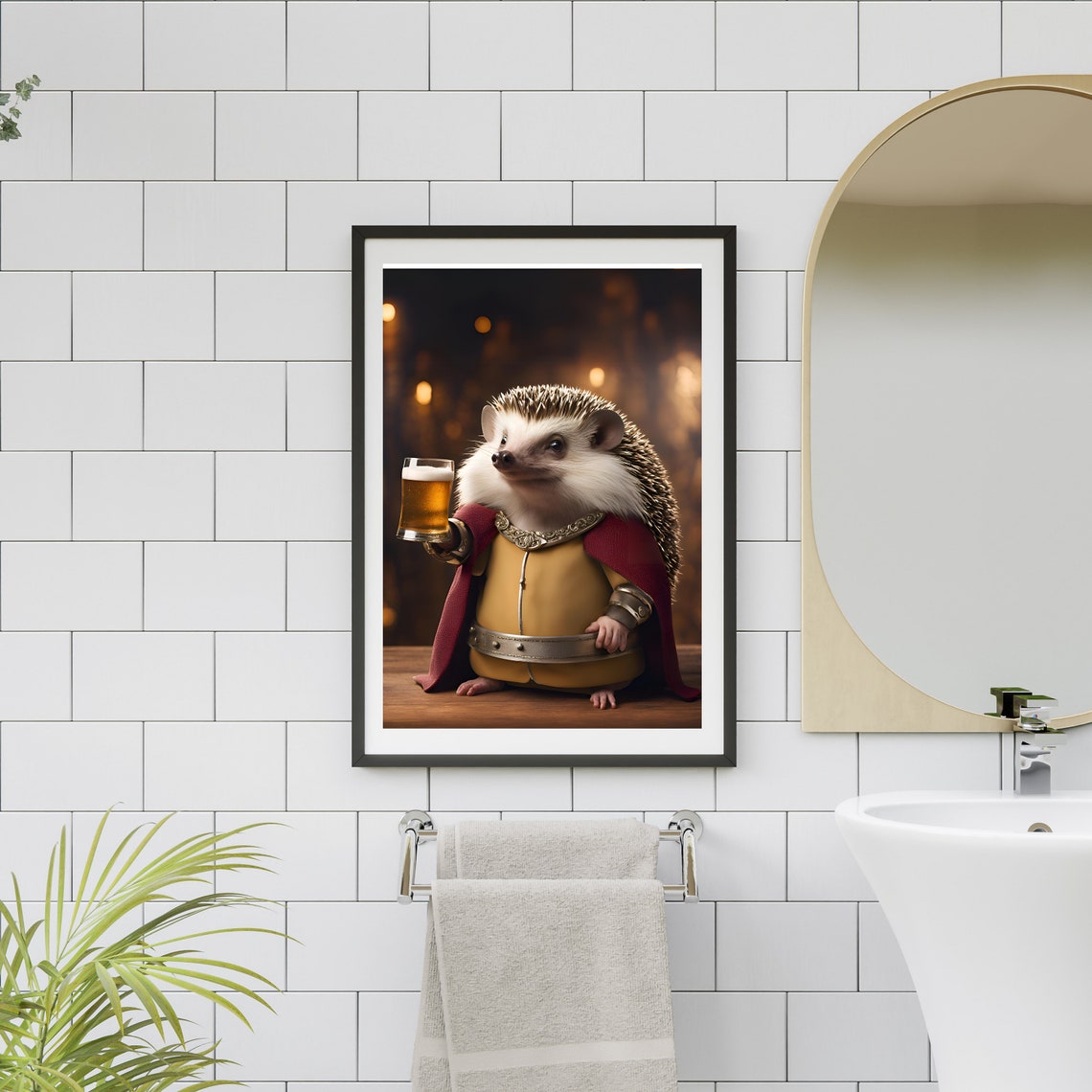 Royal King Hedgehog Beer Toast Funny Cute Animal Portrait Wall Poster - Image 2
